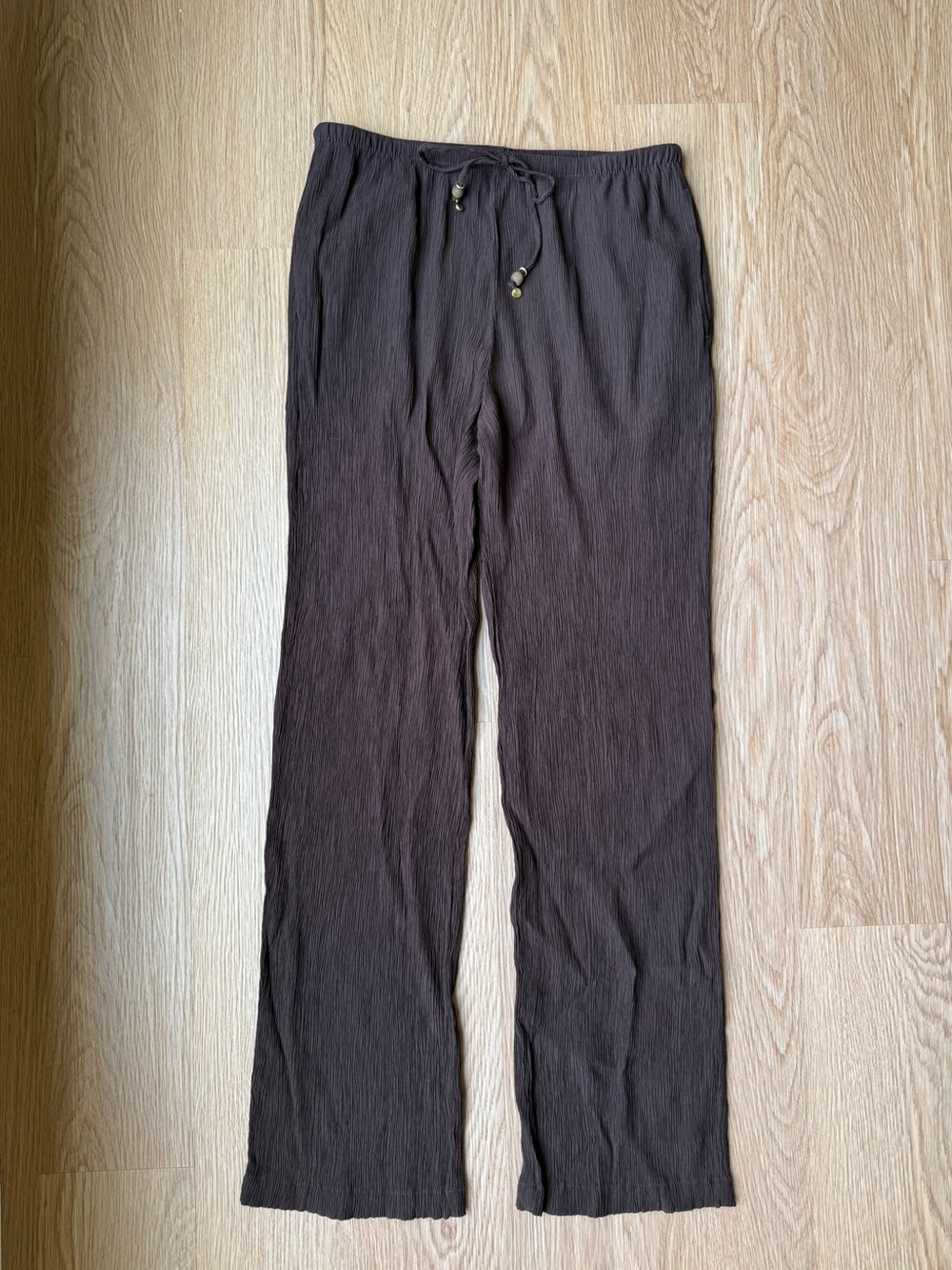 Zara Brown Crinkle Textured Drawstring Pants | Size Medium